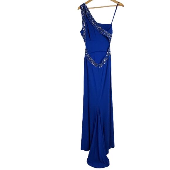 Blondie Nites Blue One Shoulder Jewel Embellished Formal Evening Prom Dress 5 - Picture 3 of 8